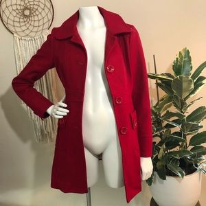 Anthropologie Tulle Brand Red Pea Coat - Small